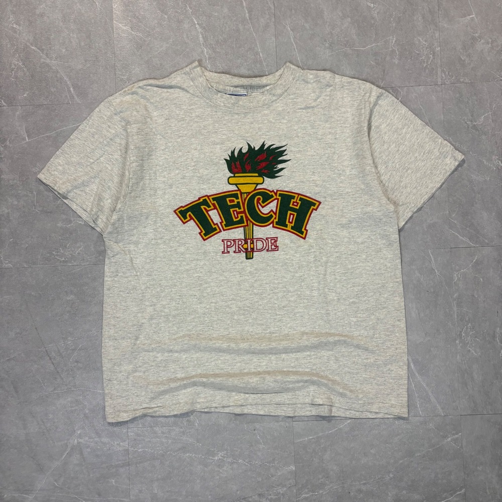 Vintage All Sport International Tech Pride Graphic T-Shirt Gray Mens Large